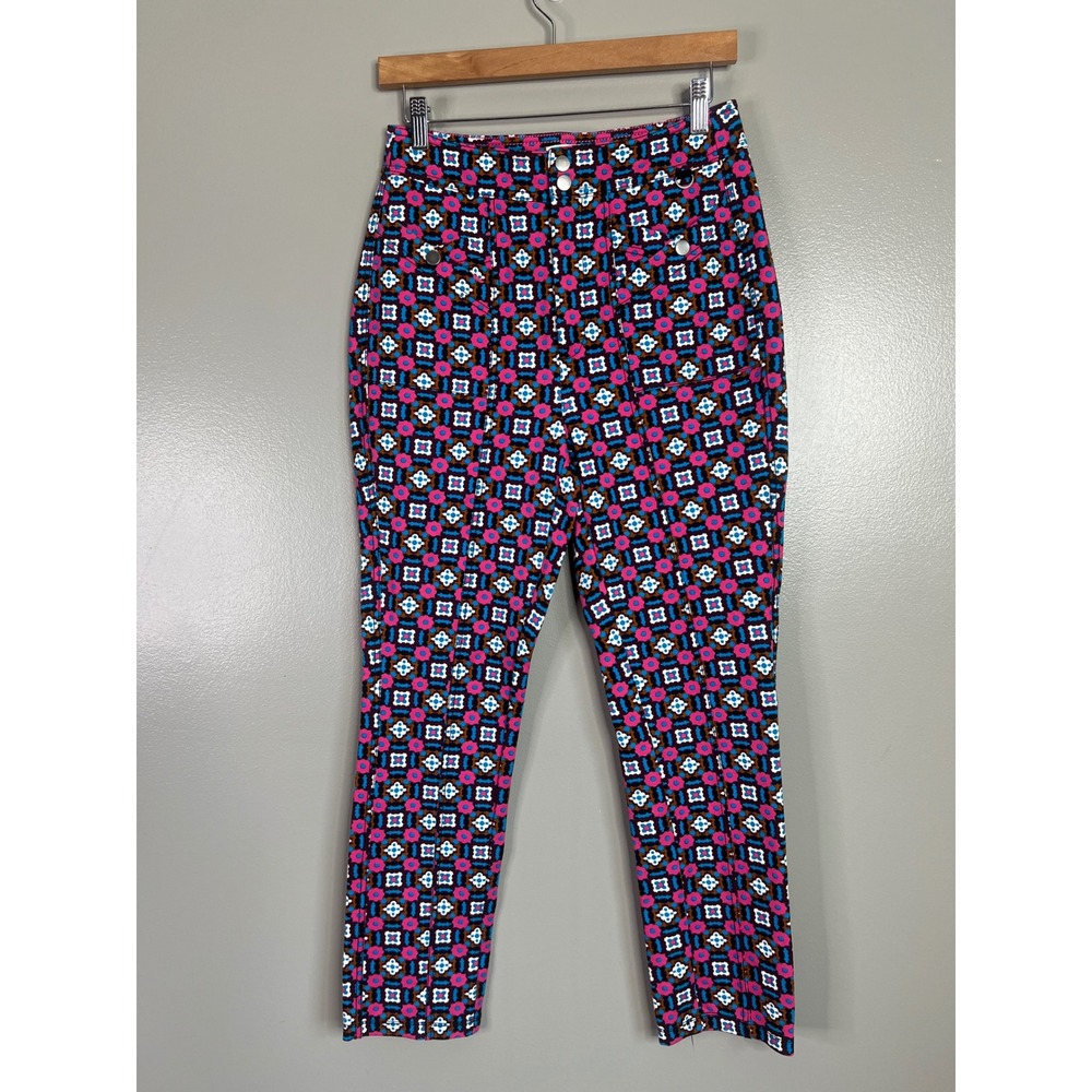 Anthropologie Maeve Slim Ponte Pants size  8 bright maximalist colorful‎ artsy - Picture 3 of 9